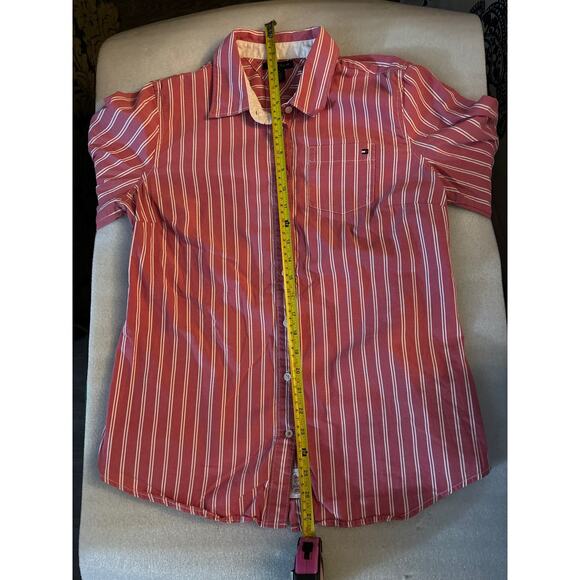 Tommy Hilfiger Women's Red Striped Button Down Shirt M Classic Preppy Cherrygirl - Picture 7 of 12